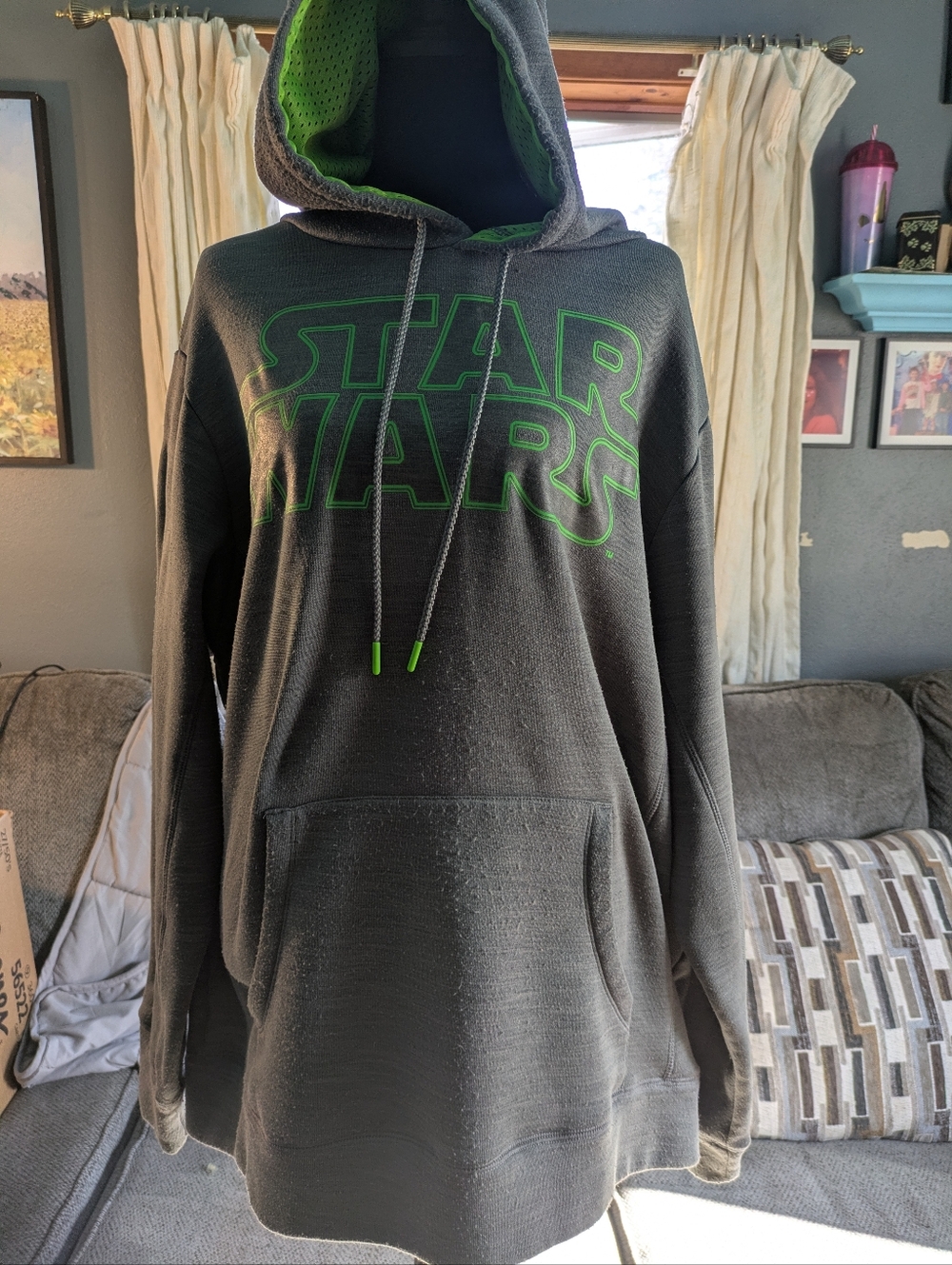 ✨ Star Wars Pullover Hoodie – Grey with Neon Green Logo